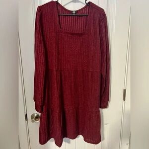 Frye Ribbed Square Neck Long Sleeve Dress - Burgundy